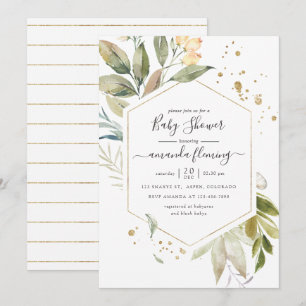 Serenity Watercolor Greenery Geometric Baby Shower Einladung