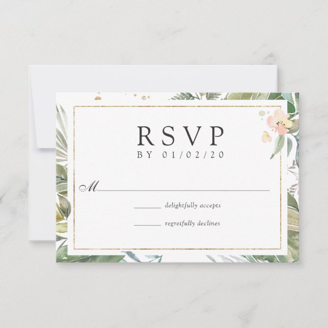 Serenity Watercolor Greenery Geometric Wedding RSVP Karte (Vorderseite)
