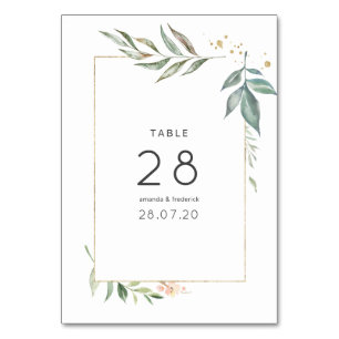 Serenity Watercolor Greenery Geometric Wedding Tischnummer