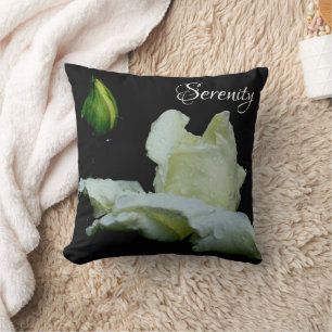 Serenity White Rosenknospe Inspirational Words Kissen