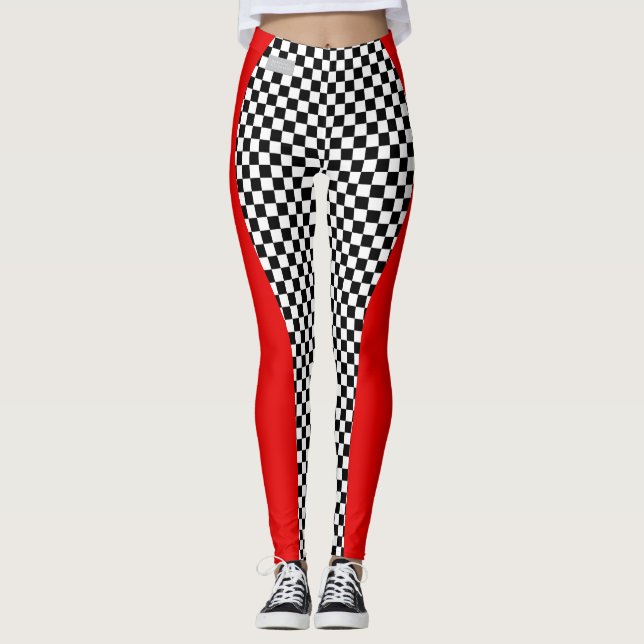 SERESHKI SAMMLUNG rote Racer-Schachbrett-Leggings Leggings (Vorderseite)