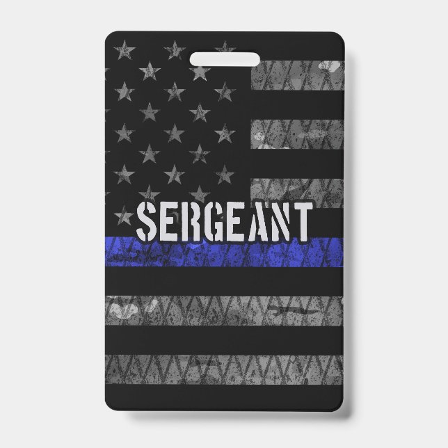 Sergeant Thin Blue Line abgenutzte Flagge Ausweis (Vorderseite)
