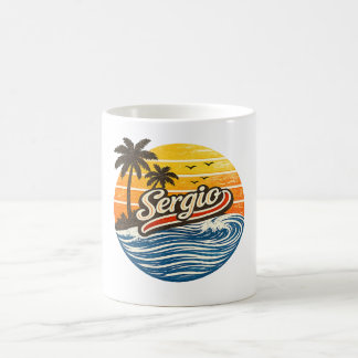 Sergio Retro Sonnenuntergang Namensdesign Kaffeetasse