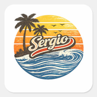 Sergio Retro Sonnenuntergang Namensdesign Quadratischer Aufkleber