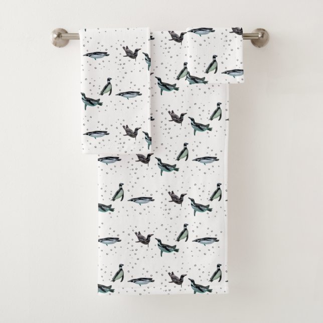 Série de serviettes de bain en pingouins mousseux  (En situation)