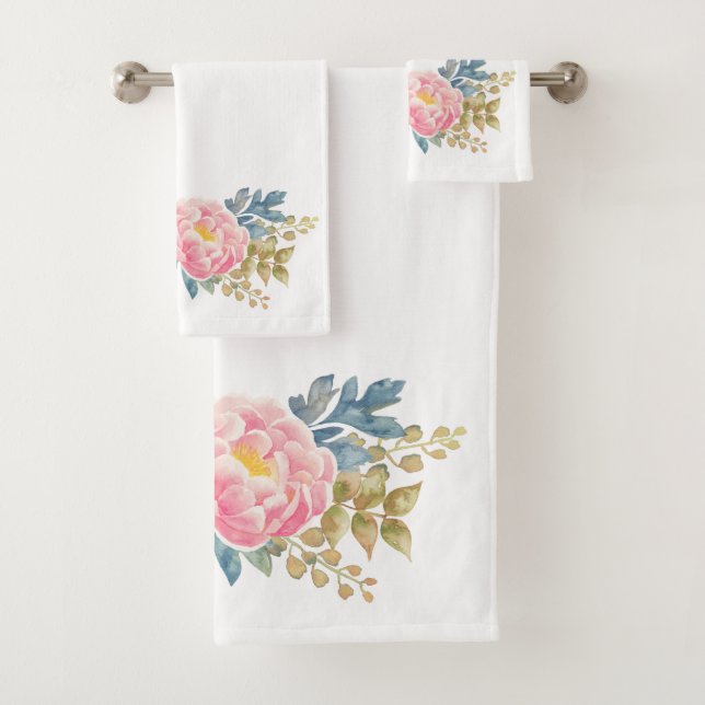 Série de serviettes de bains florales en aquarelle (En situation)