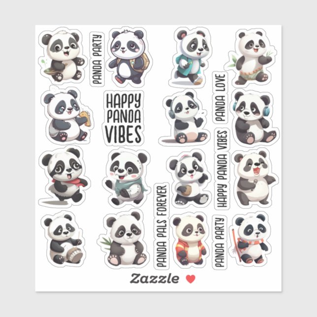 Série Panda 15pcs pour Journal, Stickers Scrapbook (Feuille)