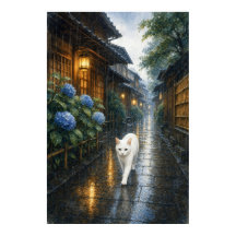 series_2_1｜Rainy Kyoto White Cat Japanese Art