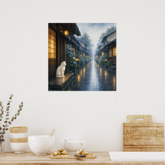 series_2_5｜Square Kyoto Rain Shelter White Cat Art Poster