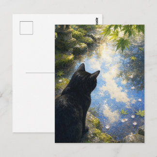 series_4_10｜Kyoto Puddle Reflection Black Cat Art Postkarte
