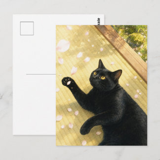 series_4_11｜Spring Petals Tatami Black Cat Art Postkarte