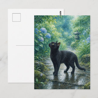 series_4_4｜Summer Rain Black Cat Japanese Art Postkarte