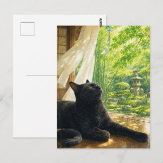 series_4_5｜Summer Breeze Black Cat Japanese Art Postkarte
