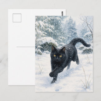series_4_7｜First Snow Forest Black Cat JP Art Postkarte