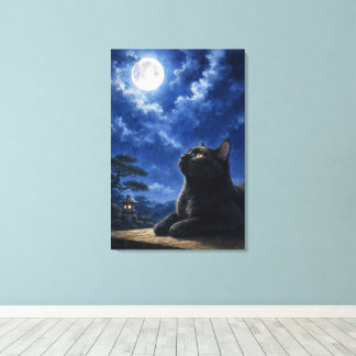 series_4_8｜Full Moon Night Black Cat Japanese Art Leinwanddruck