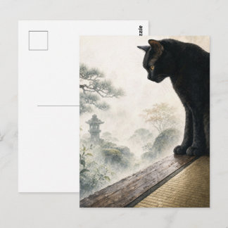 series_4_9｜Misty Morning Black Cat Japanese Art Postkarte