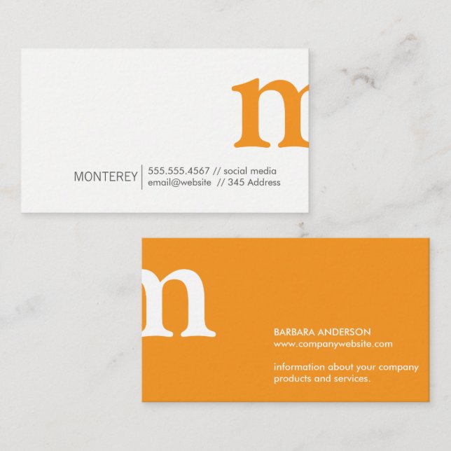 Serifenbetont | Monogram Orange White Visitenkarte (Vorne/Hinten)