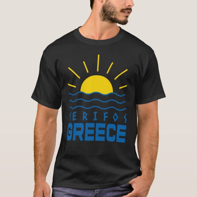 Serifos Greece Sunshine and Sea Men's Black T-Shirt (Vorderseite)