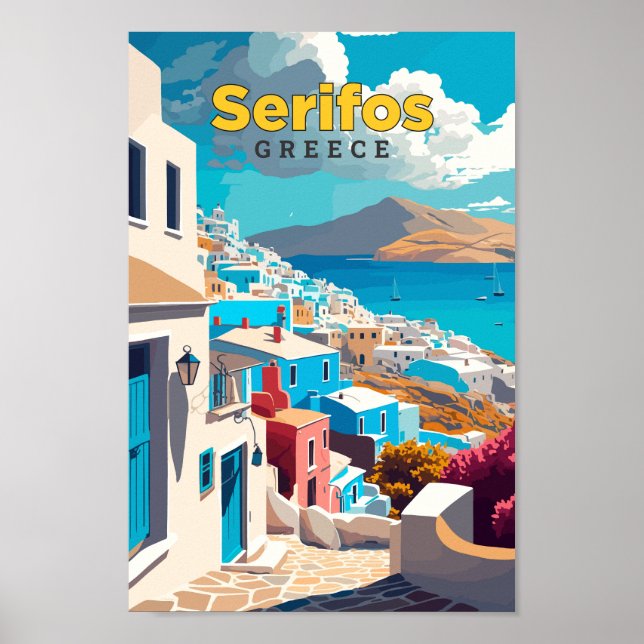Serifos Greece Travel Art Vintag Illustration Poster (Vorne)