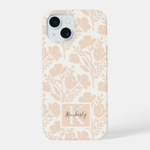 Seriöse Pfirsichrosa Blumen mit Monogramm iPhone 15 Hülle