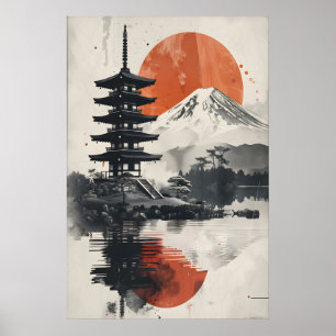 Seriöser Japandi-inspirierter Collage-Kunstprint m Poster