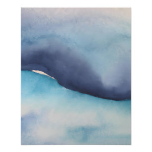 Seriöses Blaues Wasserfarben-Abstraktes Horizontbi Poster