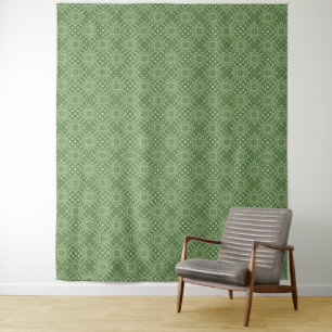 Seriöses Blumenmuster auf grünem Hintergrund Wandteppich