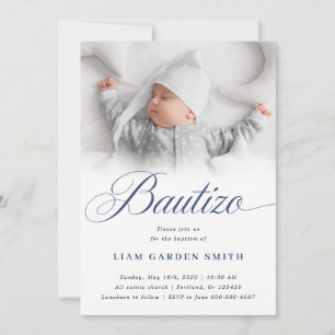 Seriöses weißes Script Bautizo-Fotodesign Einladung