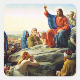Sermon auf dem Berg von Carl Bloch Quadratischer Aufkleber