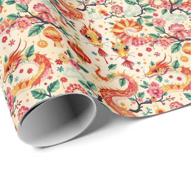 Serpent Dreams Chiness neues Jahr Geschenkpapier (Rolleneckpunkt)