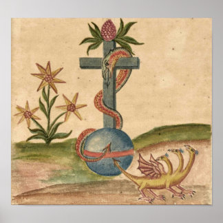 Serpent on Cross Orb From Clavis Artis Manuscript Poster
