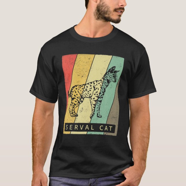 Serval Chat Lover Vintag Retro Tier T-Shirt (Vorderseite)
