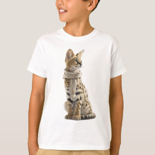Serval mit Schal Seitenprofil Kinder T-Shirt