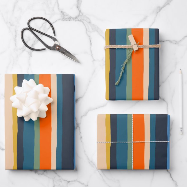 Server Streifen farbenfroh, zeitgenössisch modern Geschenkpapier Set (Vorderseite)