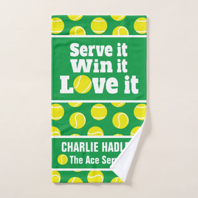 Servez-le, gagnez-le, aimez-le tennis sports vert (Serviette à main)