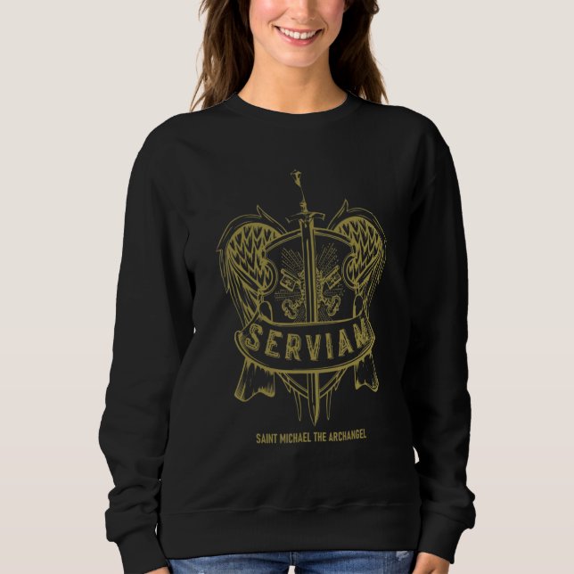 Serviam wird dienen Heiliger Michael Lateinischer  Sweatshirt (Vorderseite)