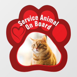 Service Animal On Board Paw Print Photo Cat Fensteraufkleber