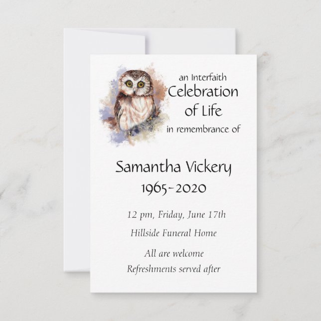 Service commémoratif Invitation Cute Owl Bird (Dos)