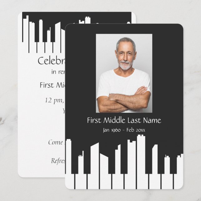Service commémoratif Musique Invitation Piano Keys (Devant / Derrière)