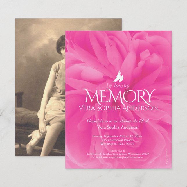 Service commémoratif rose rose roses invitations f (Devant / Derrière)