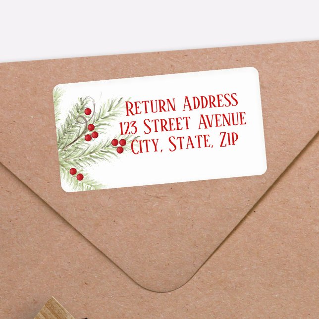 Service de Noël Étiquette de la poste (Watercolor Holiday Holly Berries Return Address Labels.)