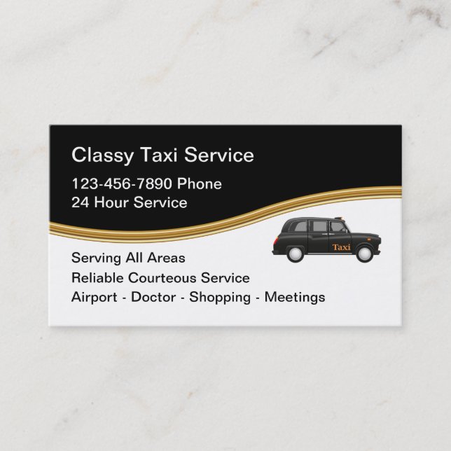 Service de taxi classique Cartes de visite moderne (Devant)