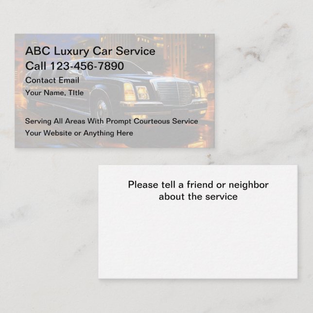 Service de Taxi classique Limo Cartes de visite (Devant / Derrière)