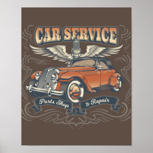 Service de voiture poster vintage