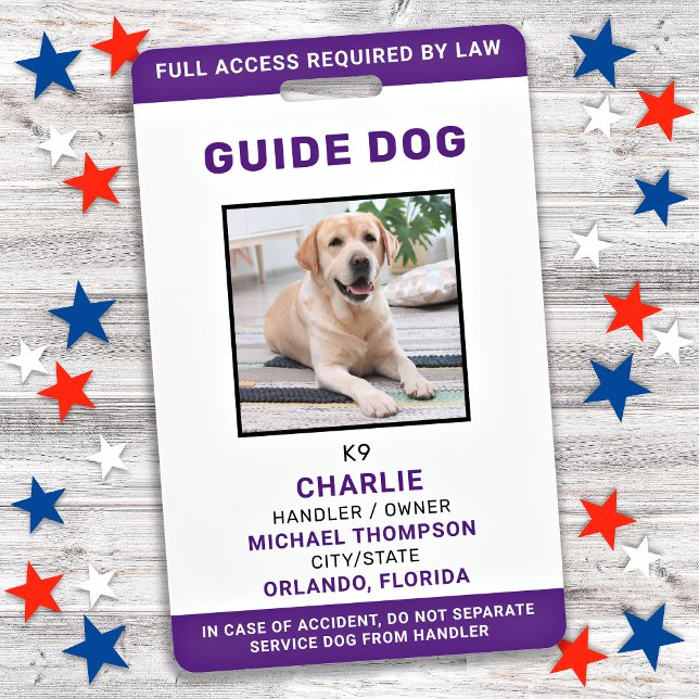 Service Dog Guide Dog ID - Badge photo personnalis (Créateur téléchargé)