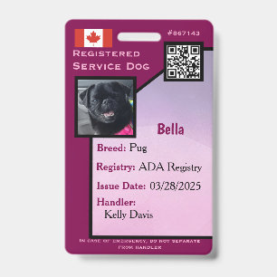Service Dog ID Card lila vertikales Abzeichen Ausweis