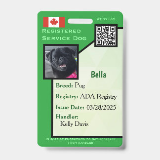 Service Dog ID Karte grün vertikales Abzeichen Ausweis