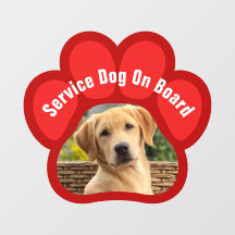 Service Dog On Board Paw Print Photo Red