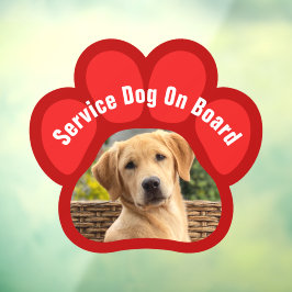 Service Dog On Board Paw Print Photo Red Fensteraufkleber