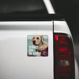 Service Dog on Board Photo Custom Text Car Auto Magnet